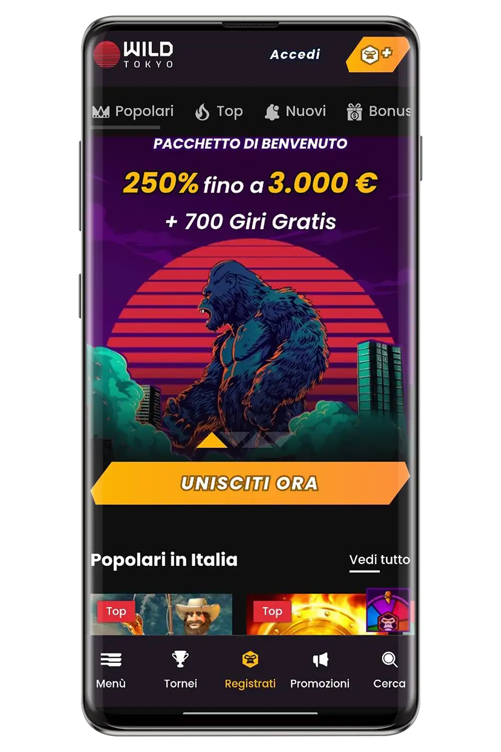 Screenshot del sito web mobile ufficiale di Wild Tokyo